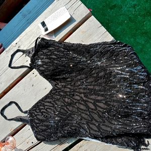 Black silk spaghetti strap top